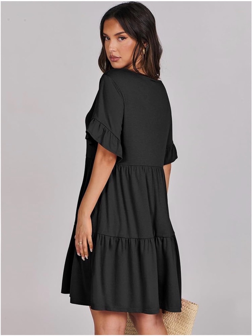 ANRABESS V Neck Ruffle Sleeve Tiered Mini Dress with Pockets - Picture 2 of 9